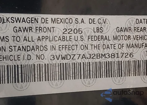 2011 Volkswagen Jetta Se из США, поврежденный, VIN 3VWDZ7AJ2BM381726